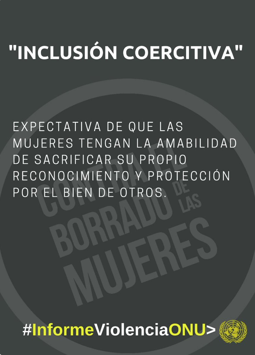 "Inclusión coercitiva".
Nos gusta mucho este concepto que usa la Relatora Especial ONU en su informe.
Se espera de las mujeres que tengan la amabilidad de ceder sus espacios seguros, sus deportes, las palabras que las nombran, su reconocimiento legal como categoría diferenciada y