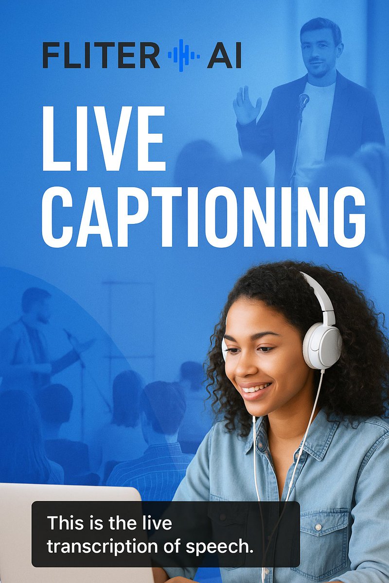 FliterAI95021's tweet photo. Experience real-time accessibility with FLITER AI’s live captioning! 

Try out: https://t.co/6y6I21cdqT

#LiveCaptioning #FLITERAI #AccessibilityMatters #RealTimeTranscription #AITranscription #InclusiveTech #SpeechToText #EventTech #CommunicationTools #AIInnovation https://t.co/e0Y3SFnHU7