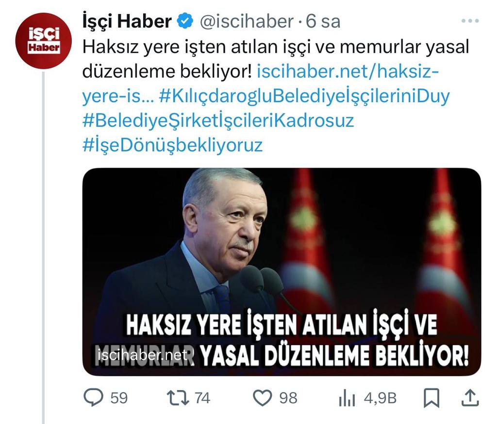 <a href="/Bem_Bir_Sen/">BEM-BİR-SEN</a> <a href="/Leventusl/">🇹🇷Levent USLU</a> Başkanım,

Sayın Cumhurbaşkanımız sözleşmeli memurlar ile ilgili işlerinize geri döneceksiniz sözü vermişti daha neyi bekliyoruz.

Cumhurbaşkanımızın önünde ne engel olabilir bugüne kadar verdiği her sözü yerine getirmiş bir Cumhurbaşkanımız var.