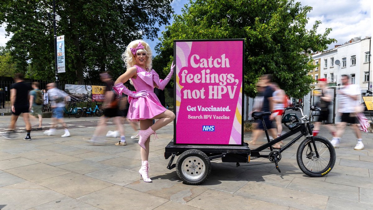 MonsterMedia__'s tweet photo. Catch Feelings, Not HPV. Get Vaccinated.

We’re proud to be part of this important campaign encouraging HPV vaccination, with our digital AdBikes helping to spread the message and support the @NHS  in protecting public health.

Thank you to @wearejackryan  for including us in this impactful activation at London’s @mightyhoopla Festival, reaching thousands with this vital message.

#MobileBillboards #Adbike #EcoFriendly #PublicHealth #NHS