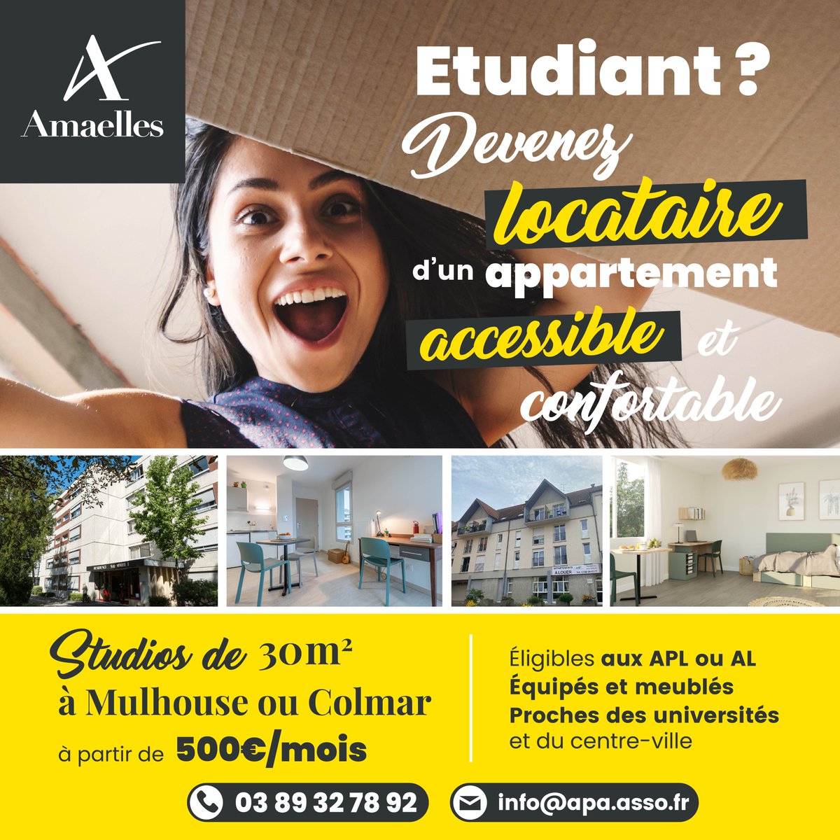 Vous êtes #étudiant(e) ? A la recherche d’un logement à #Colmar ou #Mulhouse pour votre rentrée scolaire ?
Nos résidences Amaelles vous ouvrent leurs portes pour un semestre ou toute l’année scolaire !
🔗Colmar : amaelles.org/residence-de-l…
🔗Mulhouse : amaelles.org/logement-etudi…