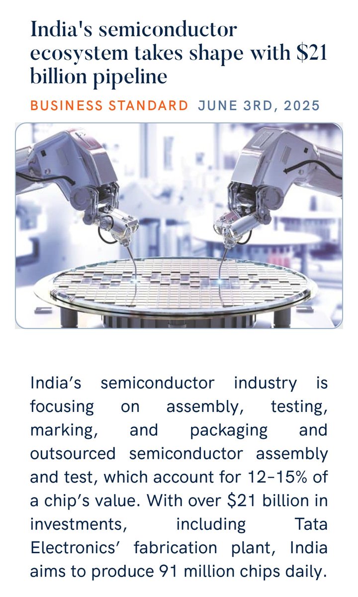 India's semiconductor ecosystem takes shape with $21 billion pipeline
business-standard.com/technology/tec…
via NaMo App