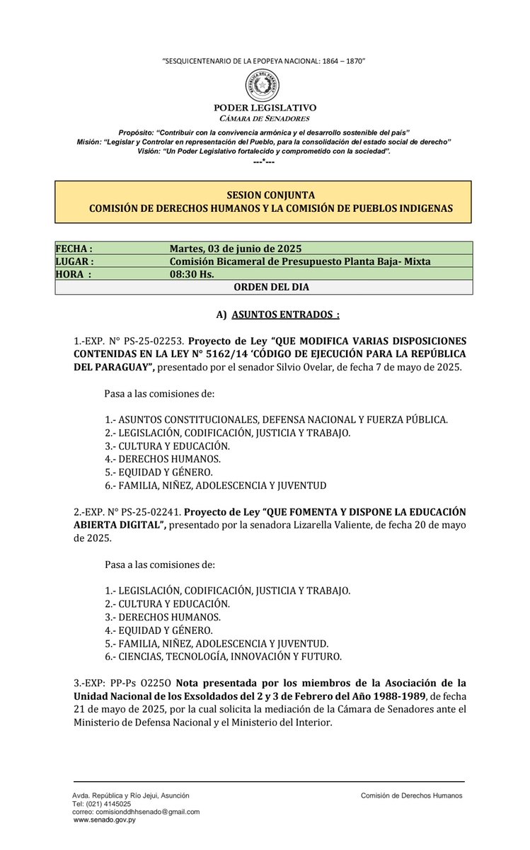 Comisión de Derechos Humanos Cámara de SenadoresPy tweet media