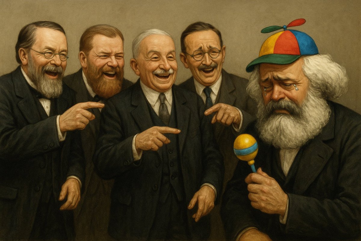 Karl Marx disse que descobriu as leis científicas da economia.

O valor vinha do trabalho.

O lucro era roubo.

Apenas o planejamento central poderia construir uma sociedade justa.

Mas quatro economistas austríacos — Menger, Böhm-Bawerk, Mises e Hayek — destruíram sua teoria🧶