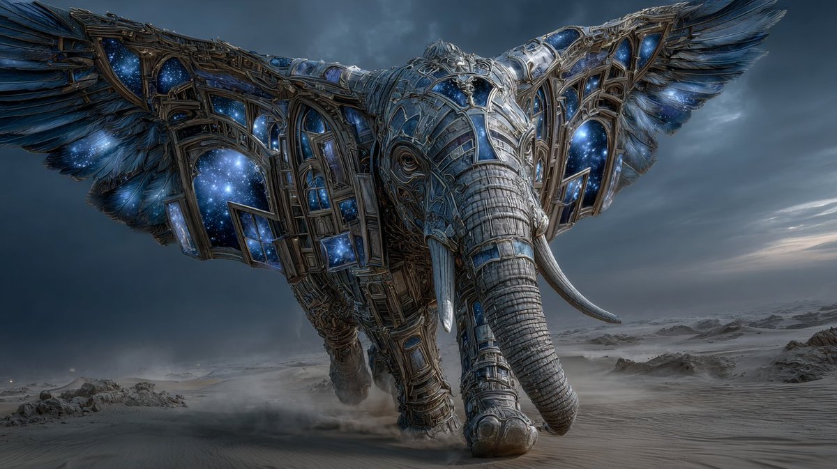 The galaxy needed a guardian. So it sent an elephant with wings made of stars.

#CosmicBeast #GalacticMyth #SurrealCreatures #SpaceArt