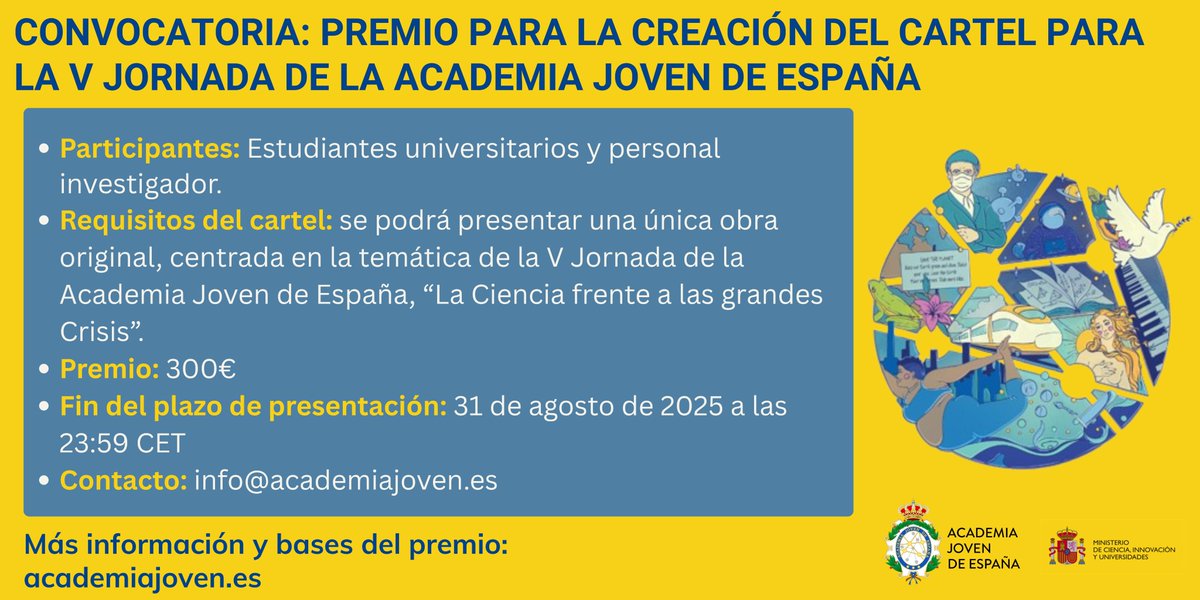 academia_joven's tweet image. 📢📢Premio para la creación del cartel de la V Jornada de la @academia_joven, que tendrá lugar el viernes 28 de noviembre en Valencia.
👉Infórmate en:
acortar.link/YUMzgl
¡Anímate a participar!