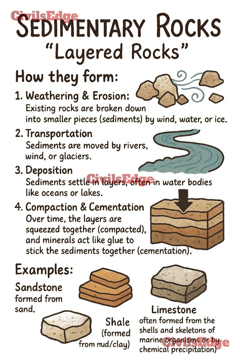CivilsEdge_'s tweet photo. Concept Simplified.. 
Sedimentary Rocks.... 
#UPSC #SPSC #civilsedge