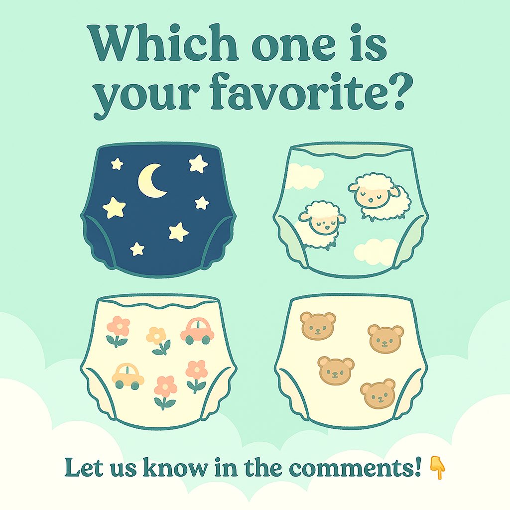 diaperprints's tweet photo. ✨ We’re finalizing our first diaper drop, help us choose the cutest design! 🌟
Vote your favorite &amp; tag a friend 💚

#DiaperPrints #ABDL #DiaperDesign #SmallBrandBigDreams https://t.co/jTymwdnRbz