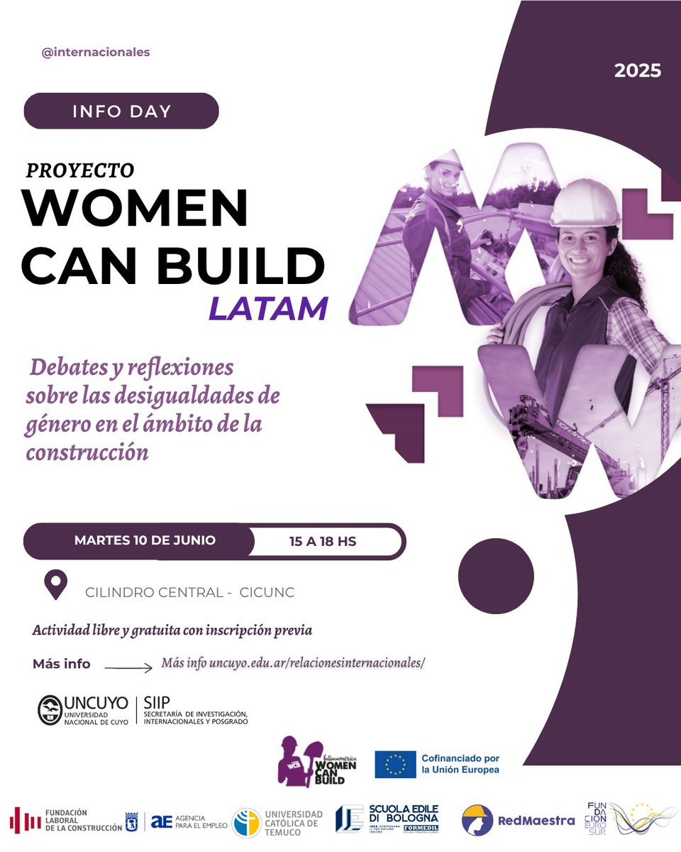 FundEurosur's tweet photo. 📣Te invitamos a conocer buenas prácticas y reflexiones sobre las desigualdades de género en la construcción.
📍 UNCUYO – Cilindro Central (CICUNC) @SIIP_UNCUYO
🗓 10 de junio | 🕒 15 a 18 h
@Womencanbuild #WomenCanBuildLATAM
https://t.co/fPgNmH0t0m
@Womencanbuild https://t.co/mVXaDOmARR