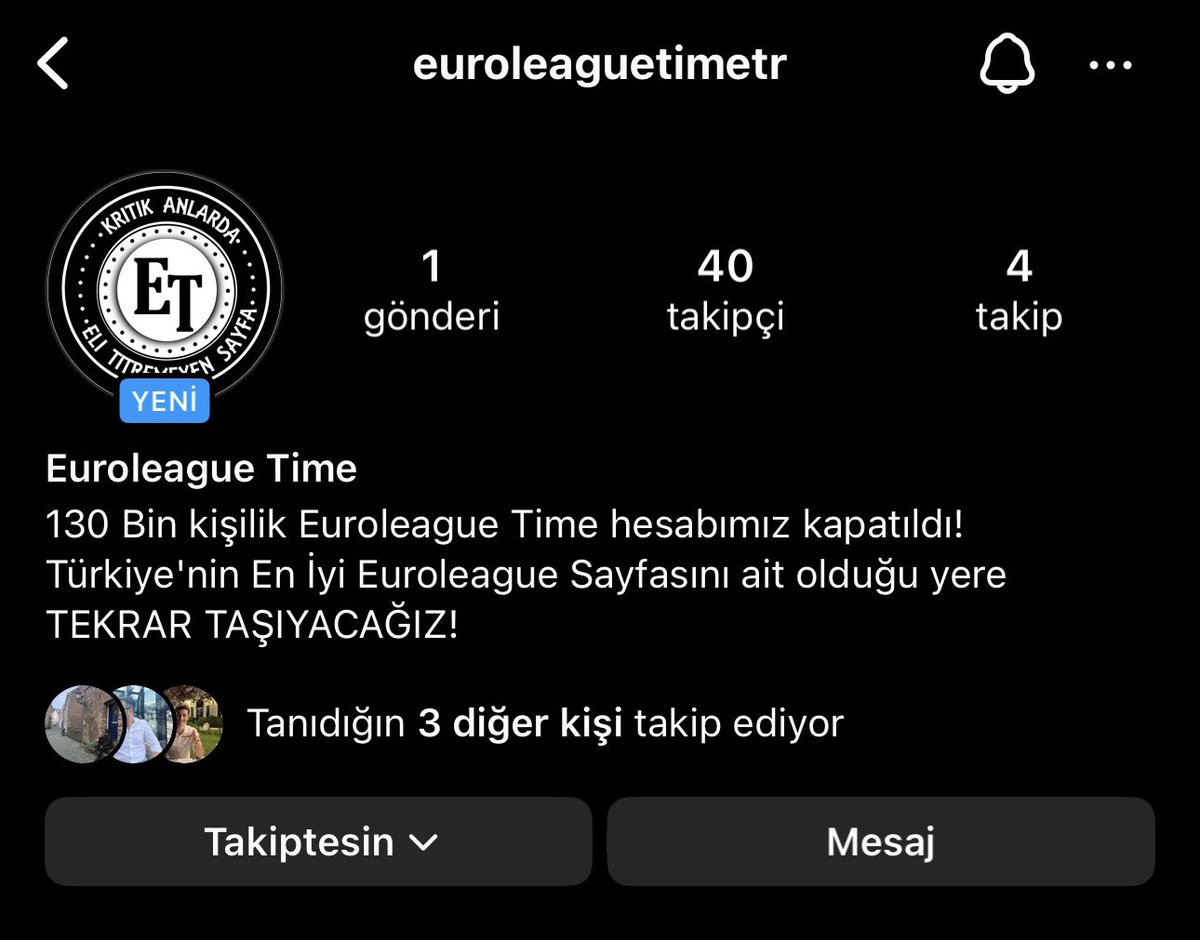 130 bin kişilik takipçi sayısına ulaşan sayfamız kapatıldı. Türkiye'nin En İyi Euroleague Sayfası olan Euroleague Time'ı eski gücüne kavuşturmak için destek ve takiplerinizi istiyoruz arkadaşlar 🙏🏼

instagram.com/euroleaguetime…