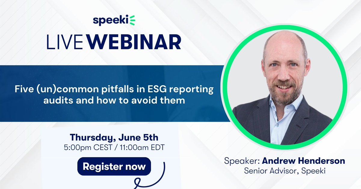 Think you’re ready for an #ESG reporting #audit? Hidden pitfalls can derail even the best-prepared teams. Join this 30-minute webinar for practical tips to improve your audit readiness: app.livestorm.co/speeki/five-un…