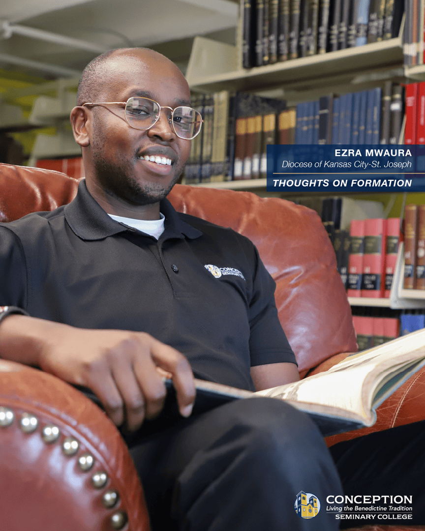 Seminary_Life's tweet photo. Meet seminarian Ezra Mwaura, from the Diocese of Kansas City-St. Joseph. 

"(Luke 9:23).  At Conception Seminary College, this invitation echoes in the hearts of the men who have answered the Lord’s call.” https://t.co/WuZLuNOhgE