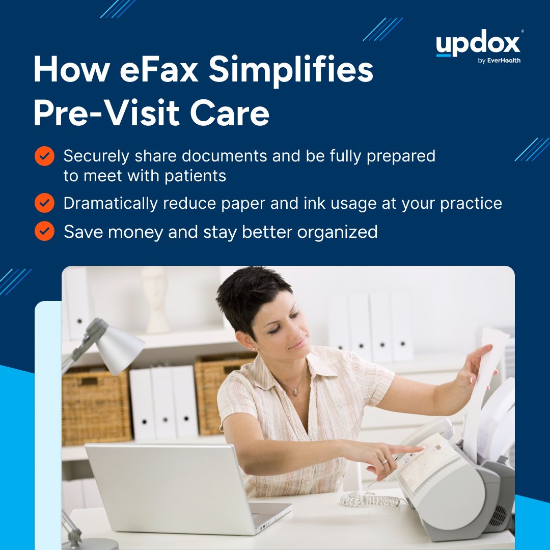 updox's tweet image. Streamline your pre-visit workflow with ease! From scheduling to collecting patient info, Updox eFax helps your practice work smarter and deliver a better patient experience.
Discover how Updox supports both pre- and post-visit workflows: ow.ly/q7U950VXUBI