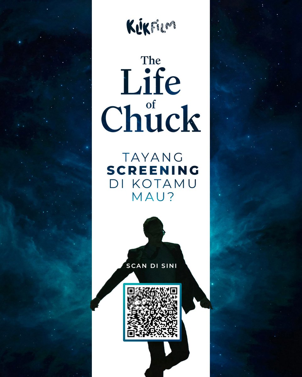Kabar baik pake banget nih Bestie! 😎
The Life of Chuck bisa tayang di bioskop pilihanmu, kalau kamu isi form yang ada di barcode berikut ini.

Persiapkan diri untuk screening eksklusif The Life of Chuck di bioskop kesayanganmu!

#TheLifeofChuck
#BestienyaKlikFilm
#KlikFilm