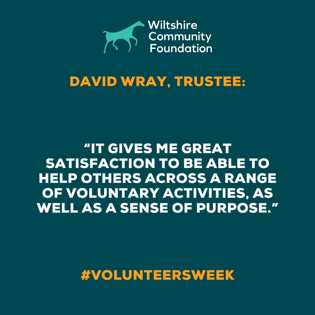 During #VolunteersWeek, we’re celebrating the amazing people who help us support communities across Wiltshire and Swindon 💚

Trustee David Wray has a long history in the local voluntary sector and uses his experience both on our grants panel and our board.