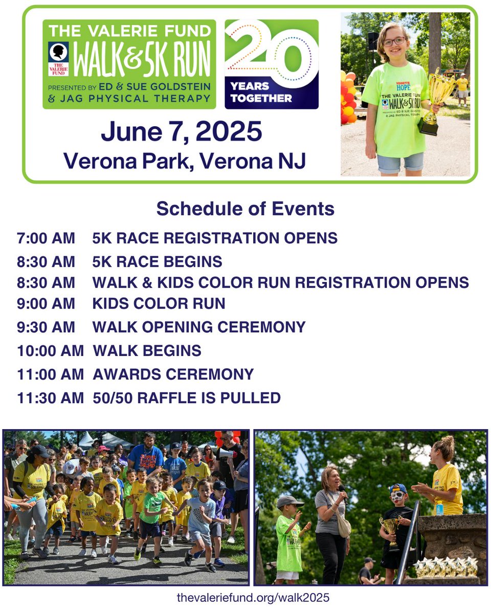 TheValerieFund_'s tweet photo. We walk in just 4 days!!! Here is some important information for our Walk &amp; 5K Run participants. Runners, don't forget to check in on Lakeside Ave across from the church. Online registration is open through 11 pm on June 5th, or you can do same-day registration June 7th. https://t.co/vRxJ43m6DI