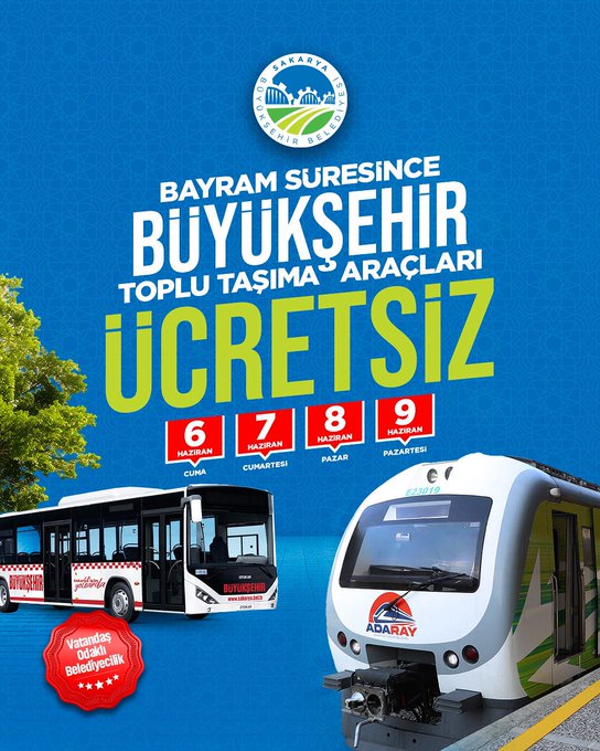 Kurban Bayramında Ücretsiz Ulaşım Hizmeti