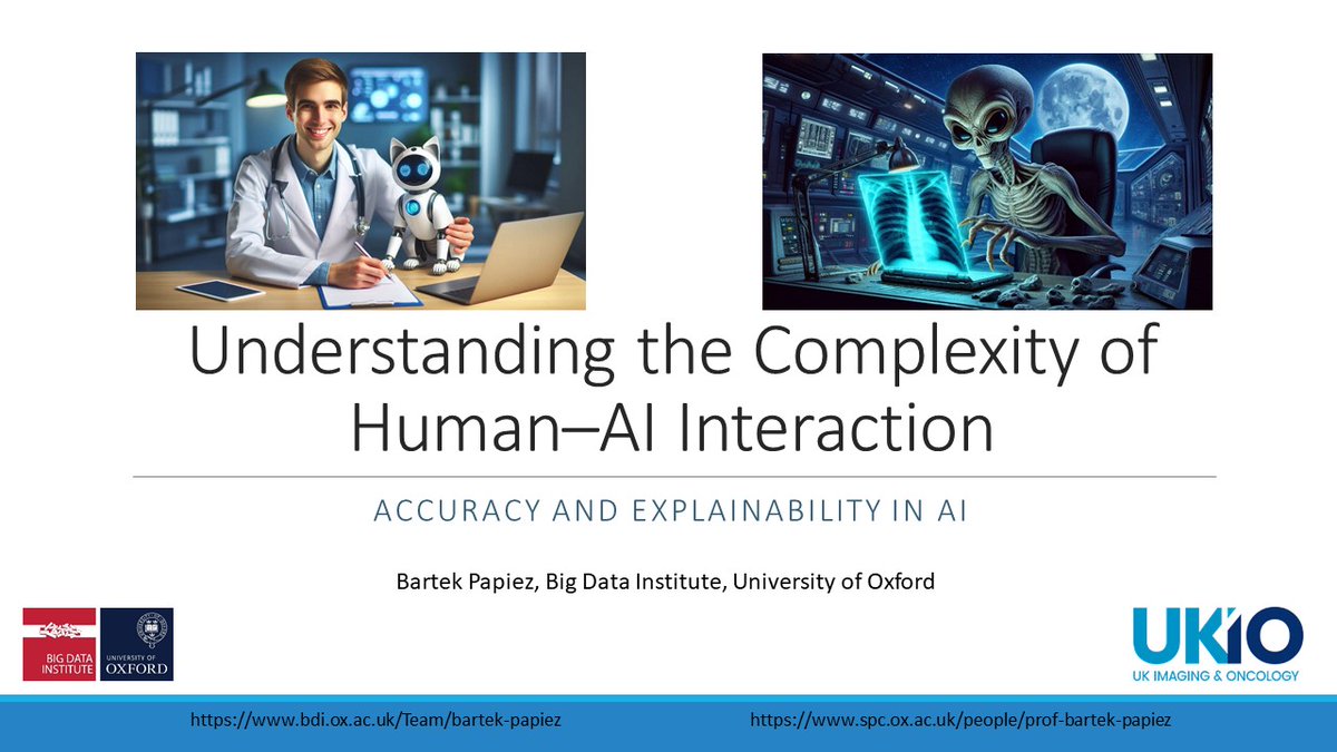 Bartek Papiez (@bwpapiez) on Twitter photo Heading to <a href="/UKIOCongress/">UKIOCongress</a> to join a panel on Artificial Intelligence – A Multidisciplinary Approach. I'll be speaking on 'Accuracy and Explainability in AI: Understanding the Complexity of Human–AI Interaction'.
Accuracy vs. Explainability in AI – What matters more? Heading to <a href="/UKIOCongress/">UKIOCongress</a> to join a panel on Artificial Intelligence – A Multidisciplinary Approach. I'll be speaking on 'Accuracy and Explainability in AI: Understanding the Complexity of Human–AI Interaction'.
Accuracy vs. Explainability in AI – What matters more?