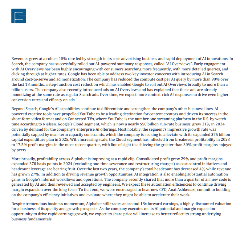 themattharbaugh's tweet image. Bill Ackman on $GOOG $GOOGL
"Despite tremendous business momentum, Alphabet still trades at around 18x earnings, a highly discounted valuation for a business of its quality and growth prospects. As the company executes on its AI potential and margin expansion opportunity to…