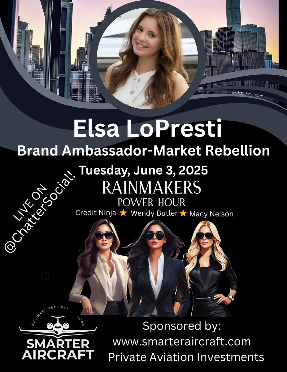 Wendy Butler Official (@thewendybutler) on Twitter photo Join <a href="/CreditNinja8/">creditninja</a>, <a href="/MacyNelson13/">MacyNelson</a> and myself as we interview trailblazer and brand ambassador Elsa LoPresti of <a href="/MarketRebels/">Market Rebellion</a>!
Live on June 2, 2025 at 7:00 EST on <a href="/Chatter_US/">Chatter</a> Recorded and uploaded weekly to the Rainmakers Power Hour podcast on YouTube. Join <a href="/CreditNinja8/">creditninja</a>, <a href="/MacyNelson13/">MacyNelson</a> and myself as we interview trailblazer and brand ambassador Elsa LoPresti of <a href="/MarketRebels/">Market Rebellion</a>!
Live on June 2, 2025 at 7:00 EST on <a href="/Chatter_US/">Chatter</a> Recorded and uploaded weekly to the Rainmakers Power Hour podcast on YouTube.