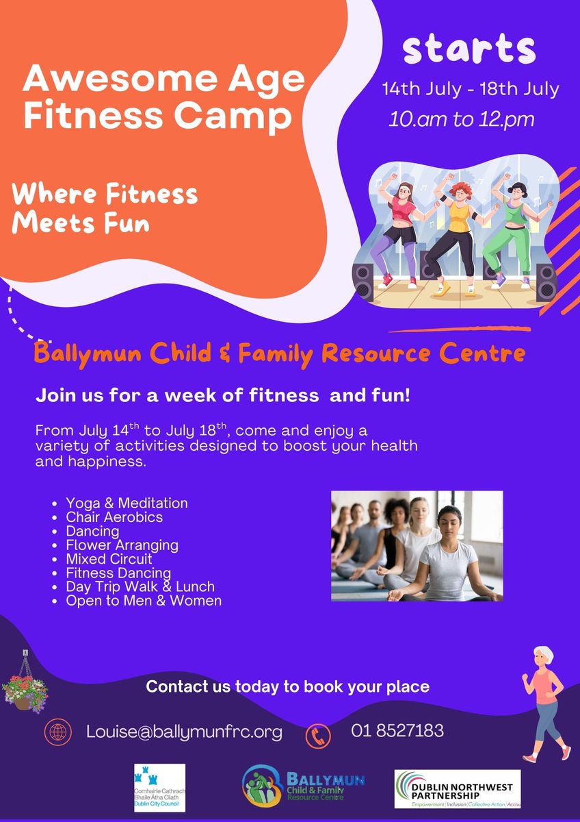 Calling ALL Senior Citizens📢
In collaboration with our great <a href="/DNPartnership/">Dublin Northwest Partnership (DNP)</a> <a href="/DubCityCouncil/">Dublin City Council</a> we're delighted to bring you a #SuperSummer week of #FUN open to Women &amp; Men that will enhance your wellbeing and leave lasting memories 😊Pop in TODAY to BOOK as places are LIMITED✨️