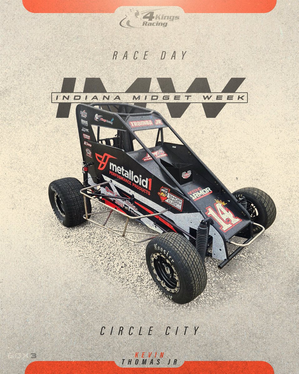 4KingsRacing (@4kingsracing) on Twitter photo “It’s the most wonderful time of the year.” Indiana Midget Week! It’s race day for <a href="/kevinthomasjr/">Kevin Thomas, Jr.</a> at <a href="/CircleCityDirt/">Circle City Raceway</a>! <a href="/J_Boxell44/">Jakeb Boxell</a> will be wheeling the 14JB this week as well!
🏎️: <a href="/USACNation/">USAC Racing</a>
⏰: 7PM
📺: <a href="/FloRacing/">FloRacing</a>
🎨: <a href="/box3_racing/">Box3 Media</a>
<a href="/MetalloidCorp/">Metalloid</a> | <a href="/AccroSeal/">AccroSeal</a> | <a href="/InfernoArmorUSA/">Inferno Armor</a> “It’s the most wonderful time of the year.” Indiana Midget Week! It’s race day for <a href="/kevinthomasjr/">Kevin Thomas, Jr.</a> at <a href="/CircleCityDirt/">Circle City Raceway</a>! <a href="/J_Boxell44/">Jakeb Boxell</a> will be wheeling the 14JB this week as well!
🏎️: <a href="/USACNation/">USAC Racing</a>
⏰: 7PM
📺: <a href="/FloRacing/">FloRacing</a>
🎨: <a href="/box3_racing/">Box3 Media</a>
<a href="/MetalloidCorp/">Metalloid</a> | <a href="/AccroSeal/">AccroSeal</a> | <a href="/InfernoArmorUSA/">Inferno Armor</a>