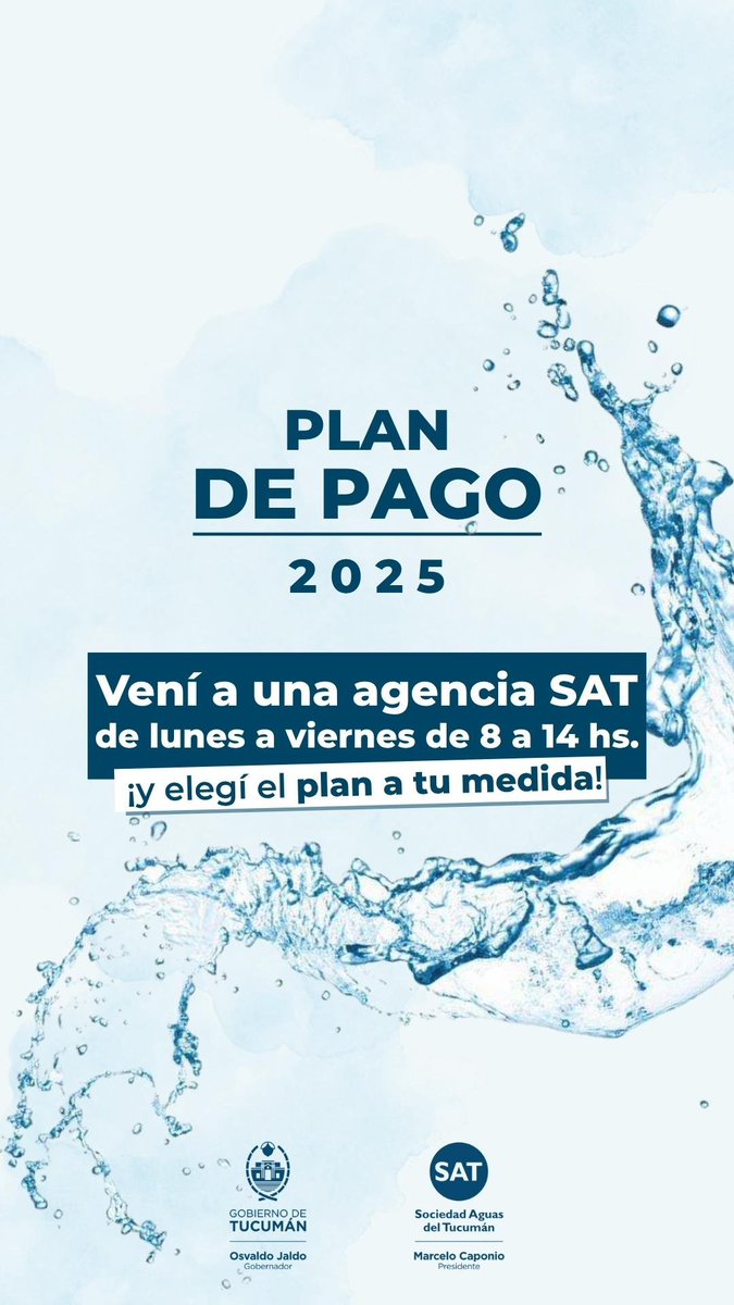 ⚠️ Extendimos el Plan de Pagos 2025 ⚠️

🗓️ Podés saldar toda tu deuda hasta el 30 de junio.

👌🏻 Abarca deudas hasta el 2025 e incluye a los clientes que están en gestión judicial.

📍Vení a casa central de Monteagudo 129, o a nuestras agencias, de lunes a viernes de 8 a 14 h.