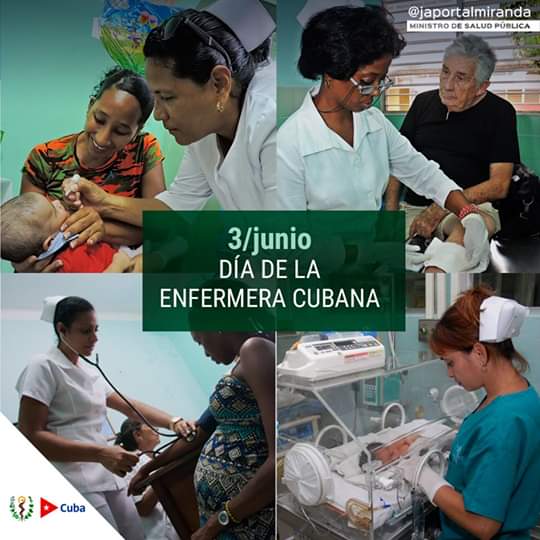 En homenaje al natalicio de Victoria Brú Sánchez, cada 3 de junio se conmemora el Día de la Enfermera Cubana.

Llegue nuestro reconocimiento a todo el personal de enfermería de nuestro país, pilar fundamental de la salud pública cubana. 
#CubaEsSalud