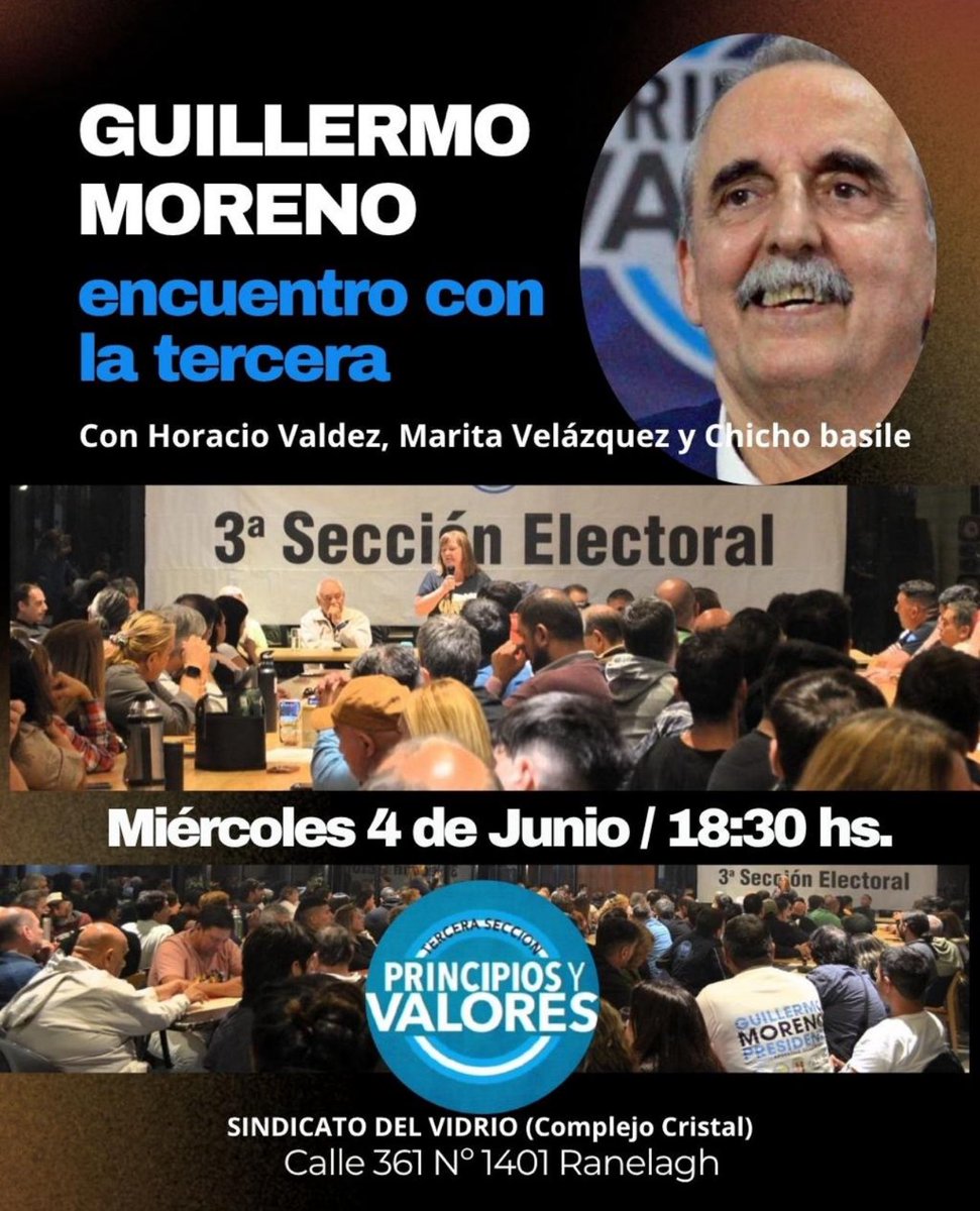 PLENARIO DE LA TERCERA SECCIÓN ELECTORAL

Este Miercoles 4 de Junio a las 18:30 hs.
En Calle 361 N°1401, Ranelagh.
Sindicato del Vidrio, Complejo Cristal.
Guillermo Moreno conducción