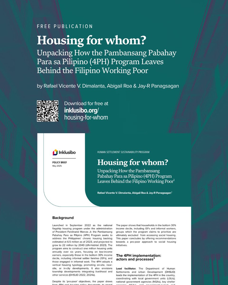 FREE PUBLICATION

Framed as a flagship response to the housing backlog of 6.5m housing units, the 4PH program aims to provide social housing specifically for the poor. But, upon closer examination of the design, a critical question arises: Who is the 4PH really for?