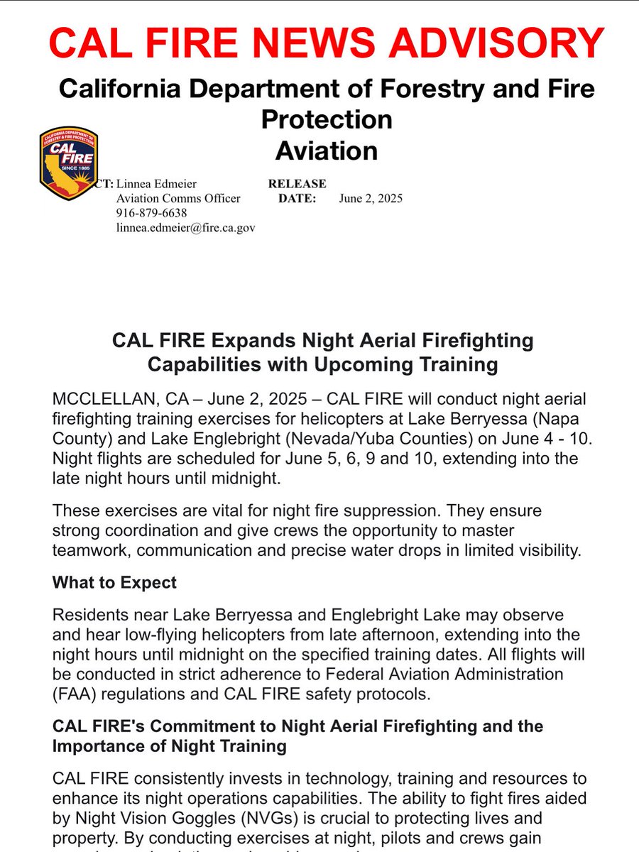 CAL FIRE Expands Night Aerial Firefighting Capabilities with Upcoming Training