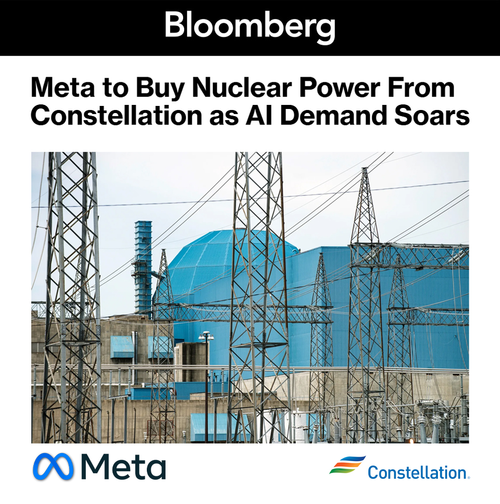 Facebook Goes Nuclear With New Constellation Deal

Today, <a href="/Meta/">Meta</a> and <a href="/ConstellationEG/">Constellation</a> announced a landmark agreement to keep the Clinton Power Station running for another 20 years.

Together with other hyperscalers, Meta is now helping extend the life of the U.S. nuclear fleet.