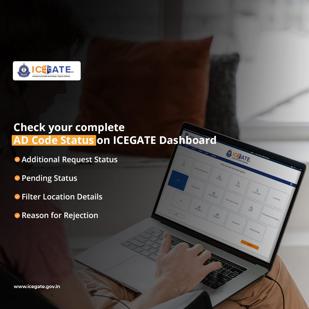 ICEGATE_CBIC's tweet image. Check your complete AD Code Status on ICEGATE Dashboard:
1. Additional Request Status
2. Pending Status
3. Filter Location Details
4. Reason for Rejection
Log in now for a smoother experience!
#ICEGATE #ADCode #Customs #DigitalIndia