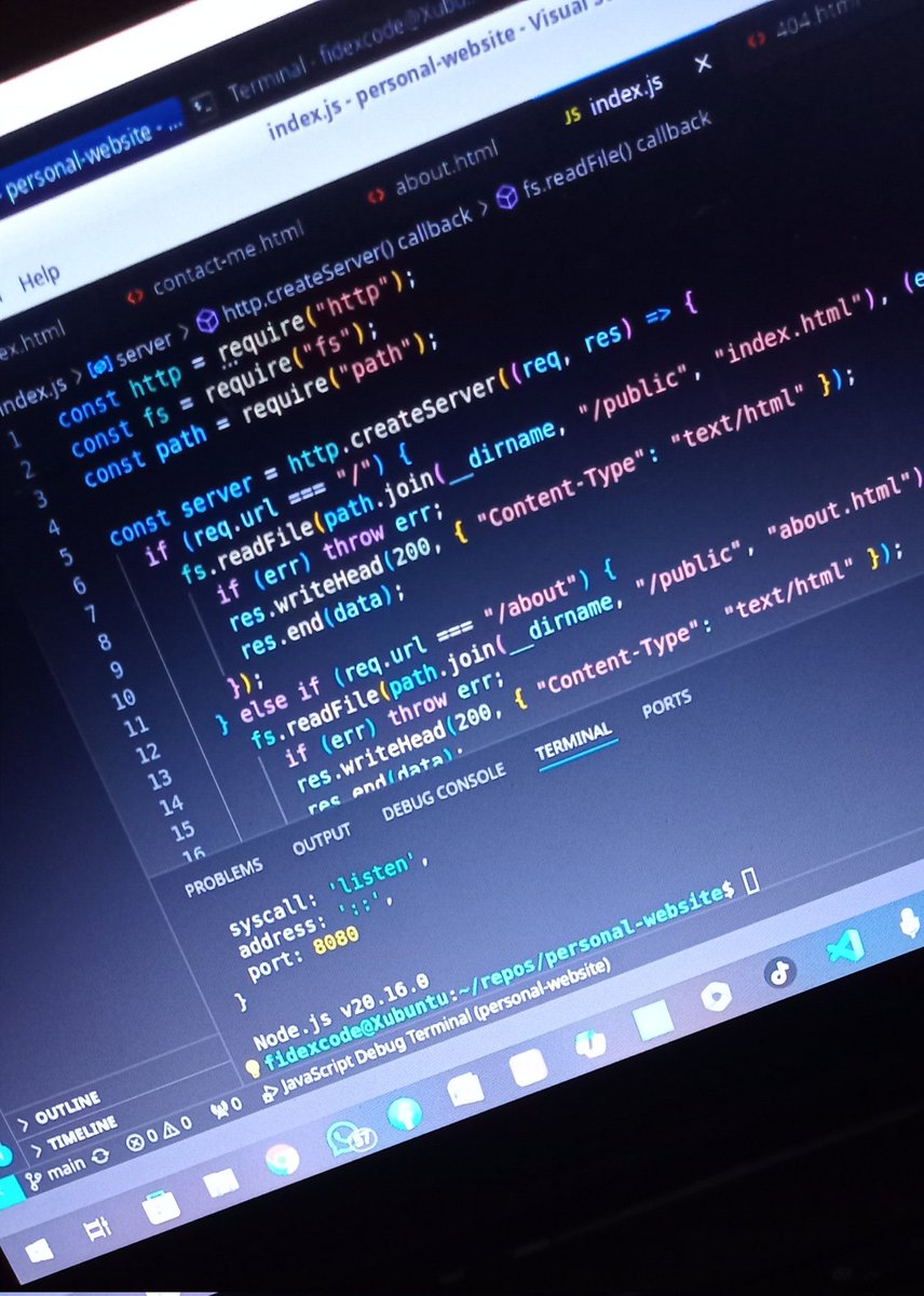 fidexcode's tweet image. You all! I created my first server with node.JS.

Fullstack JavaScript web developer loading...  🏃‍♀️‍➡️   🤸