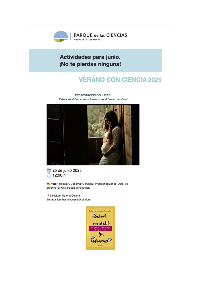 Rafa Caparrós (@rafacaparrosg) on Twitter photo PRESENTACIÓN DEL LIBRO:
Estrés en el Embarazo e Impacto en el Desarrollo Fetal
<a href="/ParqueCiencias/">Parque De las Ciencias</a> <a href="/UGRdivulga/">UGRdivulga</a> <a href="/ccentenoc/">Carlos Centeno</a> <a href="/PIR_PsicoyEdu/">Ediciones Pirámide</a> PRESENTACIÓN DEL LIBRO:
Estrés en el Embarazo e Impacto en el Desarrollo Fetal
<a href="/ParqueCiencias/">Parque De las Ciencias</a> <a href="/UGRdivulga/">UGRdivulga</a> <a href="/ccentenoc/">Carlos Centeno</a> <a href="/PIR_PsicoyEdu/">Ediciones Pirámide</a>