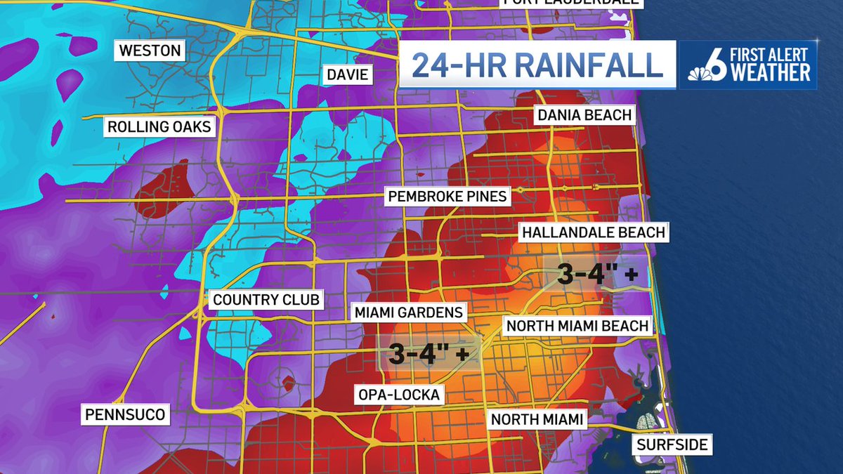 Big rains yesterday and this morning from #Opa-Locka to #HallendaleBeach. More expected today. Keep your head on a swivel. <a href="/nbc6/">NBC 6 South Florida</a>

nbc6.com/weather