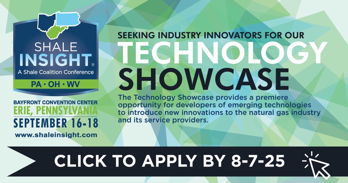 **CALLING ALL INDUSTRY INNOVATORS**
The SHALE INSIGHT® 2025 annual Technology Showcase provides an opportunity to introduce new innovations to the natural gas industry.

Apply by August 7! marcelluscoalition.org/shale-insight/… #SHALEINSIGHT2025