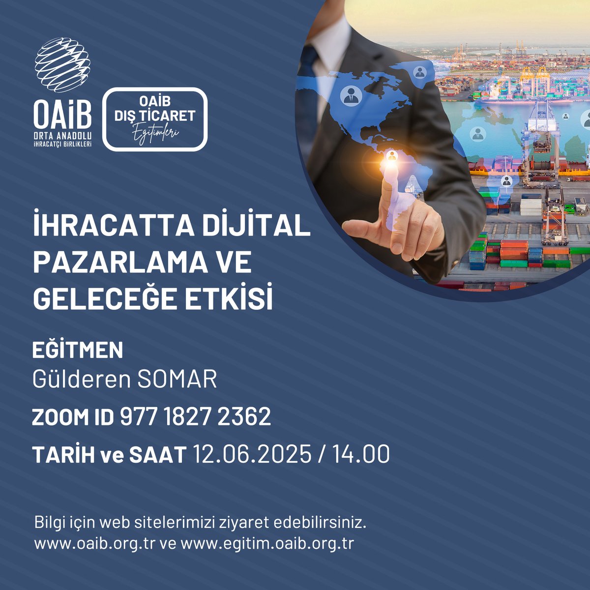 İhracatta Dijital Pazarlama ve Geleceğe Etkisi, 12 Haziran Perşembe günü saat 14.00’te Gülderen Somar’ın anlatımıyla gerçekleşecektir.
Eğitimimize katılmak için profildeki linke tıklayınız.