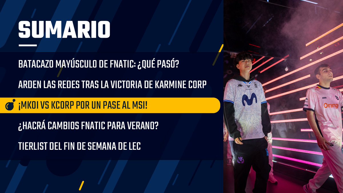 🔥 Alguno sigue con la resaca de ayer pero nosotros SEGUIMOS

Analizamos a fondo lo que pasó con Fnatic, el devenir de la LEC con KOI y KC y por supuesto debatiremos: ¿ESTARÁ FNATIC EN EL MERCATO DE VERANO?

¡A las 15h en nuestro canal! 👇

<a href="/DefNotJordi/">Jordi LMK</a> 
<a href="/NKharasu/">Kharasu</a> 
<a href="/mfreak00/">성진우 | MindFreak 🇰🇷</a>