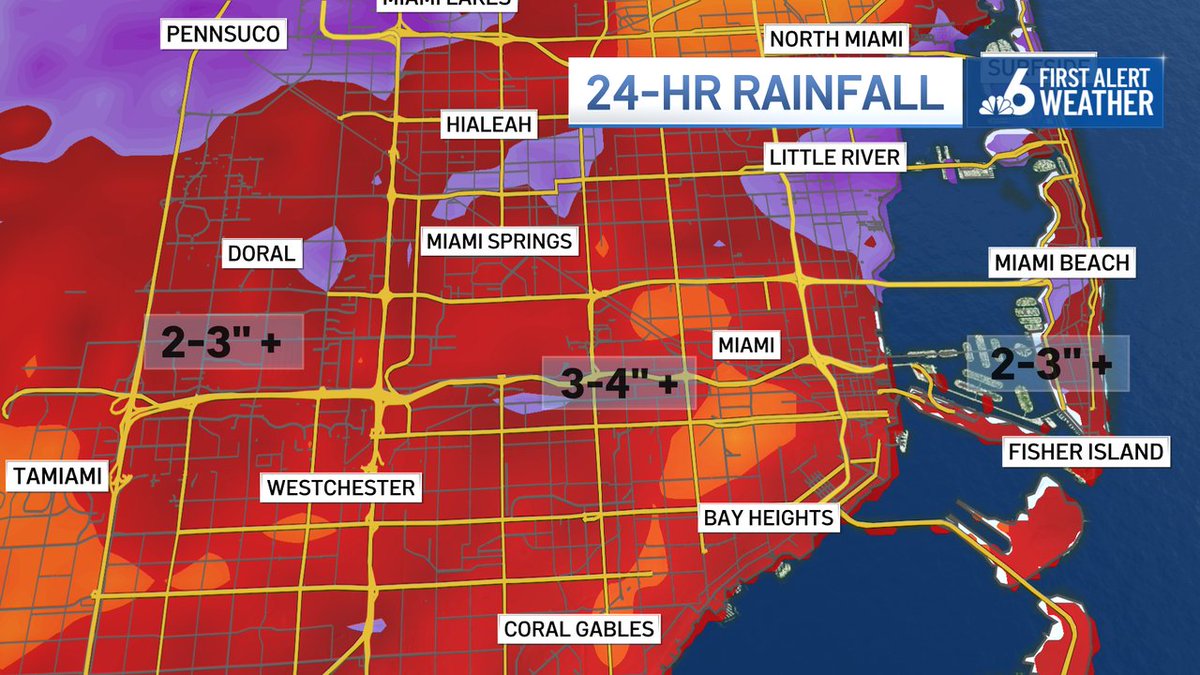 Here are some of the 24-hour doppler estimates. MIA was one of many spots to see over 4" of rain. More is on the way. <a href="/nbc6/">NBC 6 South Florida</a>

nbc6.com/weather