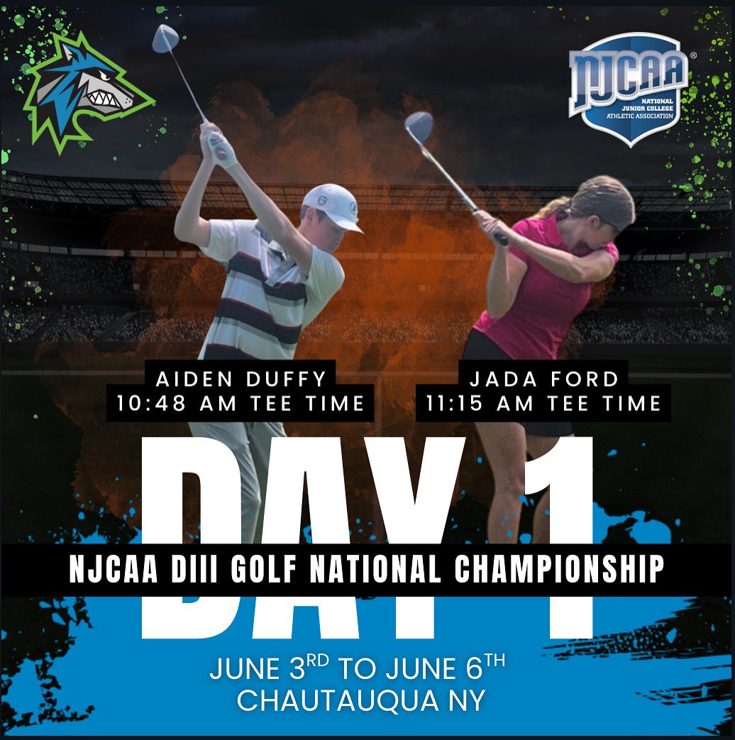 Day one of the NJCAA DIII Golf Tournament is about to tee off with Westmoreland’s Aiden Duffy and Jada Ford teeing off at 10:48am and 11:15am. Good luck, and let’s go Wolfpack! <a href="/ConnectWCCC/">Westmoreland County Community College</a> <a href="/StudentLifeWCCC/">Student Life at Westmoreland</a> <a href="/BillBeckner/">Bill Beckner</a> <a href="/westernpasports/">WesternPAsports</a> <a href="/WestmorelandSN/">Westmoreland Sports Network</a>