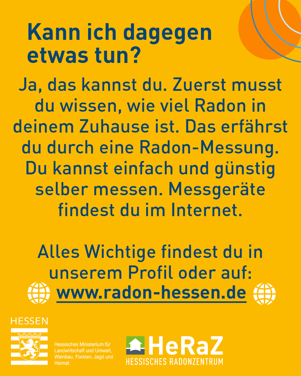Hessisches Radonzentrum (@radonzentrum) on Twitter photo #Radon ist ein radioaktives Gas. Es entsteht in der Erde und kann durch undichte Stellen in Häuser eindringen. Besonders in Kellern und Erdgeschossen sammelt es sich an.
Das Problem? Wenn du es über einen längeren Zeitraum Radon einatmest, kann es zu #Lungenkrebs führen. 🚨 #Radon ist ein radioaktives Gas. Es entsteht in der Erde und kann durch undichte Stellen in Häuser eindringen. Besonders in Kellern und Erdgeschossen sammelt es sich an.
Das Problem? Wenn du es über einen längeren Zeitraum Radon einatmest, kann es zu #Lungenkrebs führen. 🚨