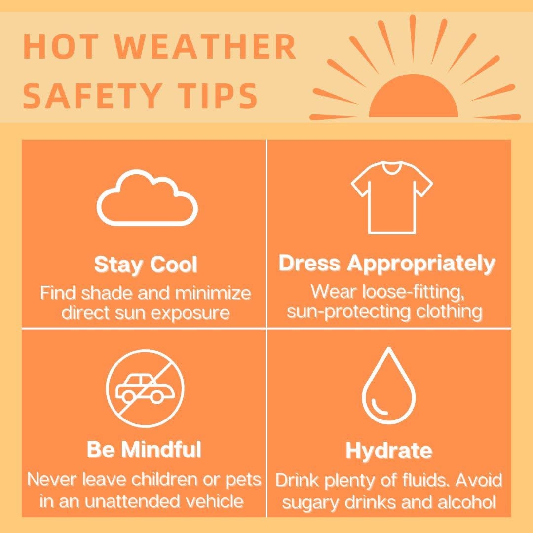 With the weather becoming increasingly warmer this week please remember the below tips.
