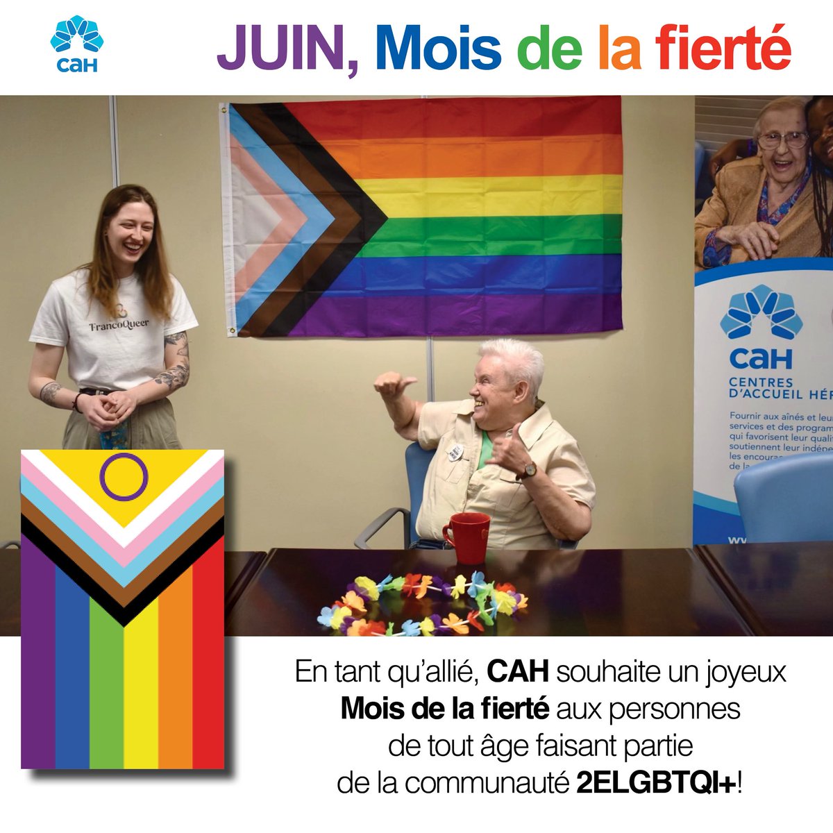 Juin, un mois haut en couleurs que nous tenons à célébrer avec tous les aînés francophones de la communauté. 🎉🌈 #moisdelafierté #inclusivité #enfrançais #CAH #aînés #fierté #LGBTQIA