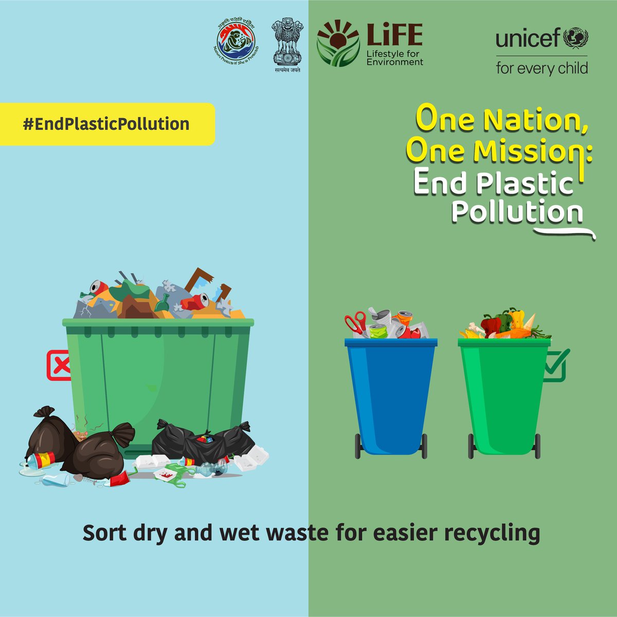 Let’s bin it right!
✅ Dry &amp; wet waste sorted
 #EndPlasticPollution
#OneMission #LiFE