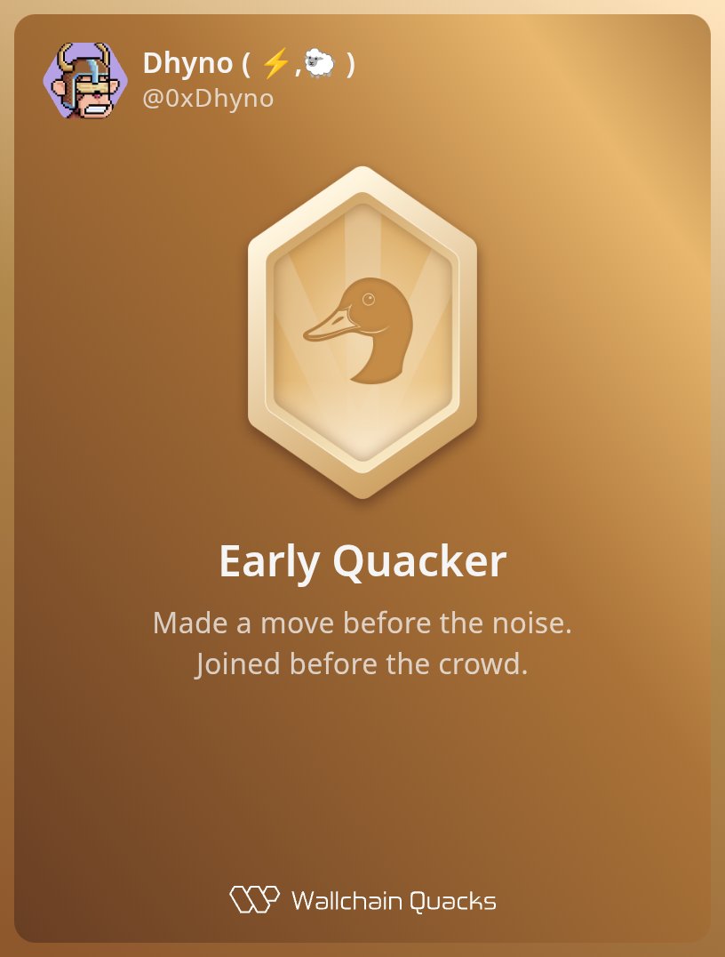 Just unlocked the Early Quacker on @wallchain_xyz 🏆

How cool is that?

Feels great to have my contributions recognized.

How’s Wallchain Quacks been treating you so far?

Not on board yet? Drop a comment for an invite 👇🦆