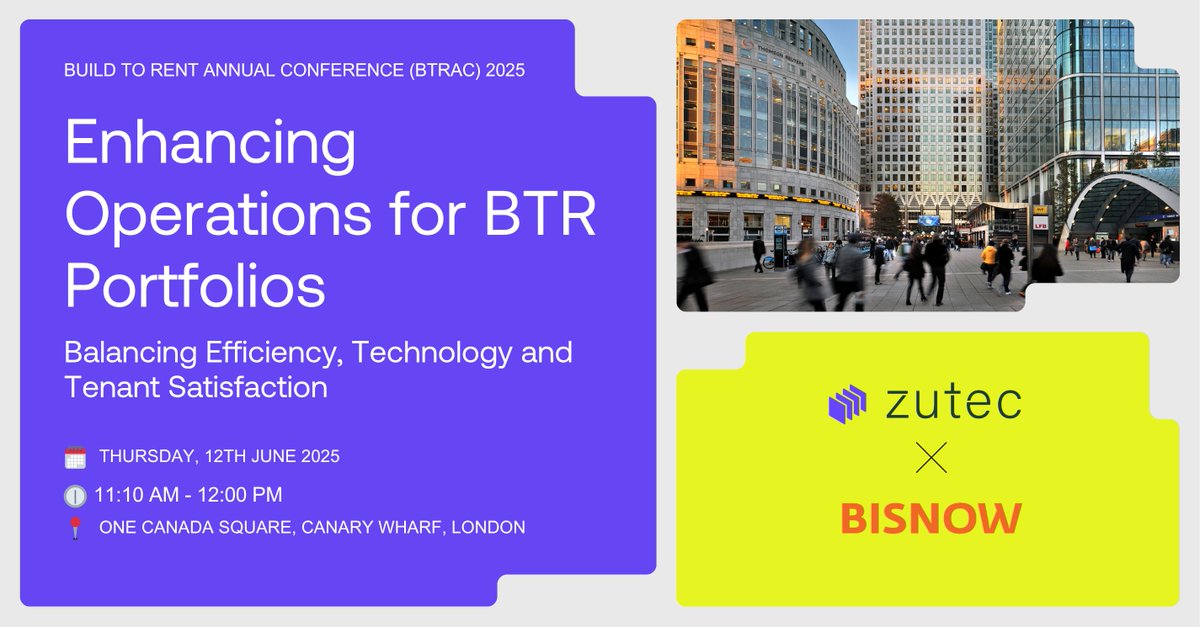 Zutec (@zutecgroup) on Twitter photo Zutec will be at #BTRAC2025 on 11โ12 June.
Donโt miss our CRO James Cannon speaking at 11:10 AM on Day 2, discussing tech, operations and building safety in #BuildToRent.
Want to grab a coffee? Just email info@zutec.com.
#PropTech Zutec will be at #BTRAC2025 on 11โ12 June.
Donโt miss our CRO James Cannon speaking at 11:10 AM on Day 2, discussing tech, operations and building safety in #BuildToRent.
Want to grab a coffee? Just email info@zutec.com.
#PropTech