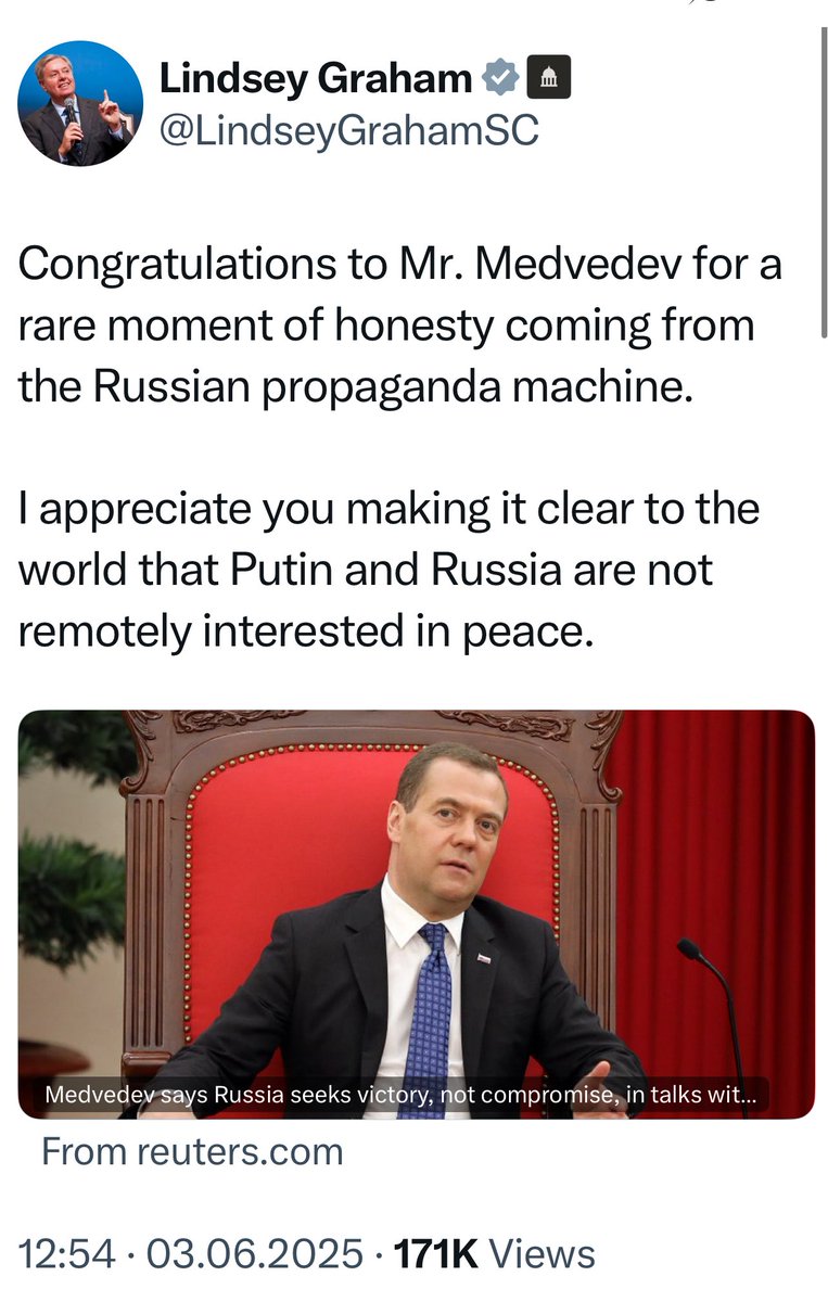 In case you’re dead naïve or a ‘useful idiot’ and still believe Moscow acts in good faith, take a look at today’s statement of the deputy head of the russian security council 👇…
«2. The negotiations in Istanbul are NEEDED NOT FOR A COMPROMISE PEACE on unrealistic conditions