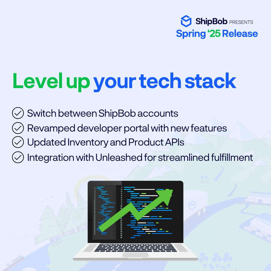 ShipBob has leveled up our technology and developer portal to create a more seamless experience. 

Learn more about how ShipBob’s Spring ‘25 Release features can optimize your tech stack here: hubs.la/Q03qgvJh0