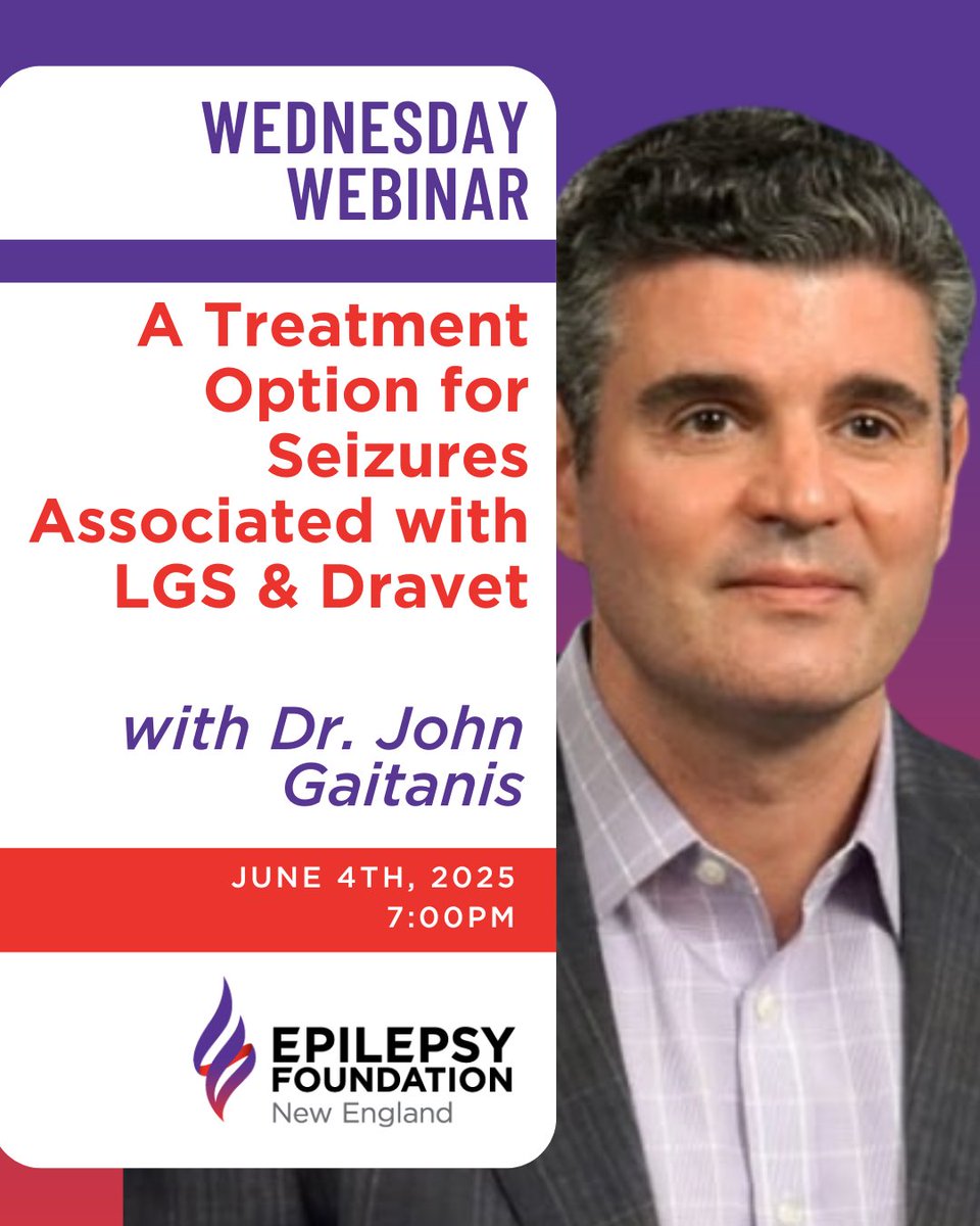 We still have space available for tomorrow's Wednesday Webinar, presented by Dr. John Gaitanis, who will explore a treatment option for seizures associated with LGS &amp; Dravet. 

Sign up to join: bit.ly/3SzmKaL 

#UnitedAgainstEpilepsy